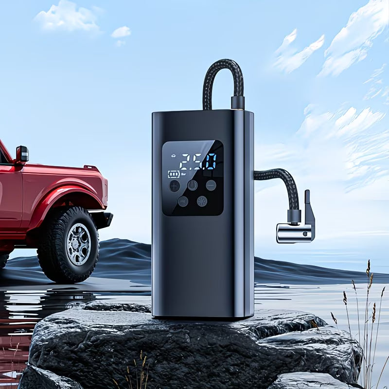 Portable Air Compressor with Digital Display — Mini Wireless Tire Inflator with Rechargeable Battery & LED Light | Perfect for Cars, Motorcycles & Bicycles