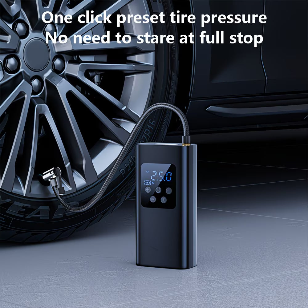 Portable Air Compressor with Digital Display — Mini Wireless Tire Inflator with Rechargeable Battery & LED Light | Perfect for Cars, Motorcycles & Bicycles
